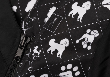 Blovi White Poodle Women's Grooming Blouse – Black Short Sleeve, Box Pattern, 3XL Size