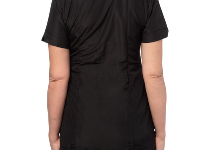 Blovi Freya Grooming Blouse – Women's Short-Sleeved Sweatshirt, Black with Blue Accents, Medium