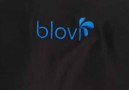 Blovi Freya Grooming Blouse – Women's Short-Sleeved Sweatshirt, Black with Blue Accents, Medium