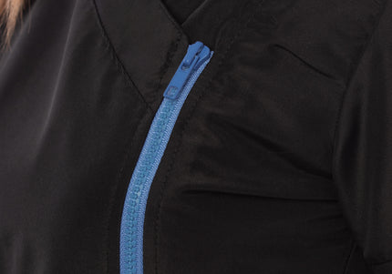 Blovi Freya Grooming Blouse – Women's Short-Sleeved Sweatshirt, Black with Blue Accents, Medium
