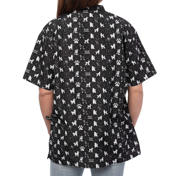 Blovi White Poodle Grooming Tunic – Short-Sleeved Unisex Black Top, Large Size