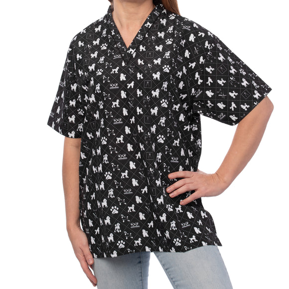 Blovi White Poodle Grooming Tunic – Short-Sleeved Unisex Black Top, Large Size