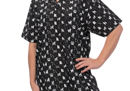 Blovi White Poodle Grooming Tunic – Short-Sleeved Unisex Black Top, Large Size