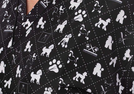 Blovi White Poodle Grooming Tunic – Short-Sleeved Unisex Black Top, Large Size