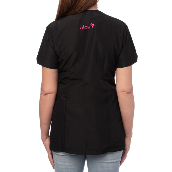 Blovi Freya Grooming Blouse – Women's Short Sleeve, Black with Pink Trim, 4XL Size