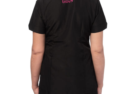 Blovi Freya Grooming Blouse – Women's Short Sleeve, Black with Pink Trim, 4XL Size