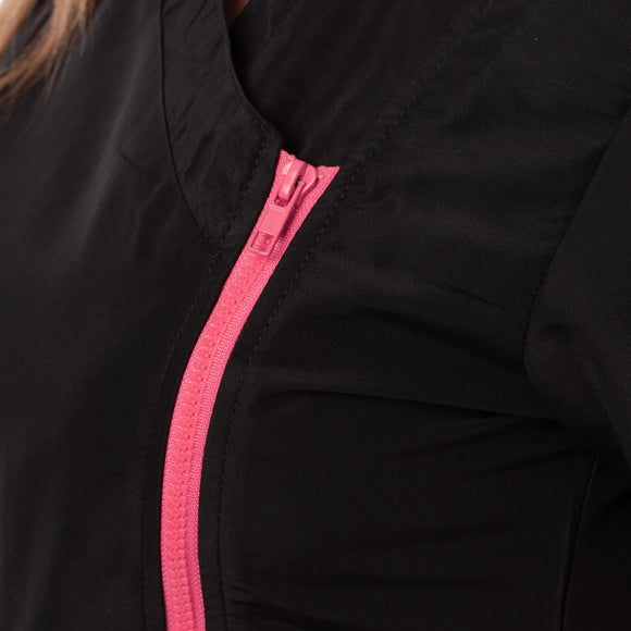 Blovi Freya Grooming Blouse – Women's Short Sleeve, Black with Pink Trim, 4XL Size