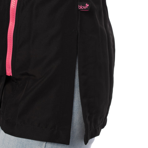 Blovi Freya Grooming Blouse – Women's Short Sleeve, Black with Pink Trim, 4XL Size