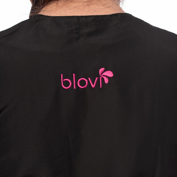 Blovi Freya Grooming Blouse – Women's Short Sleeve, Black with Pink Trim, 4XL Size