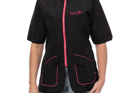 Blovi Athena Grooming Blouse – Short-Sleeved Women's Top, Black with Pink Accents, XXL