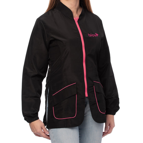 Blovi Athena Long Sleeve Grooming Blouse – Black with Pink Trim, Lightweight 3XL