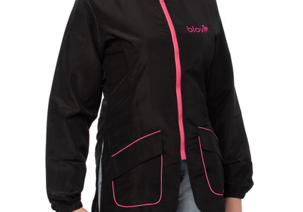 Blovi Athena Long Sleeve Grooming Blouse – Black with Pink Trim, Lightweight 3XL