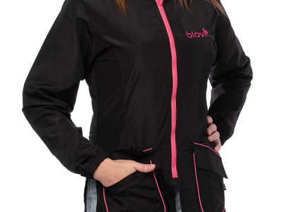 Blovi Athena Long Sleeve Grooming Blouse – Black with Pink Trim, Lightweight 3XL