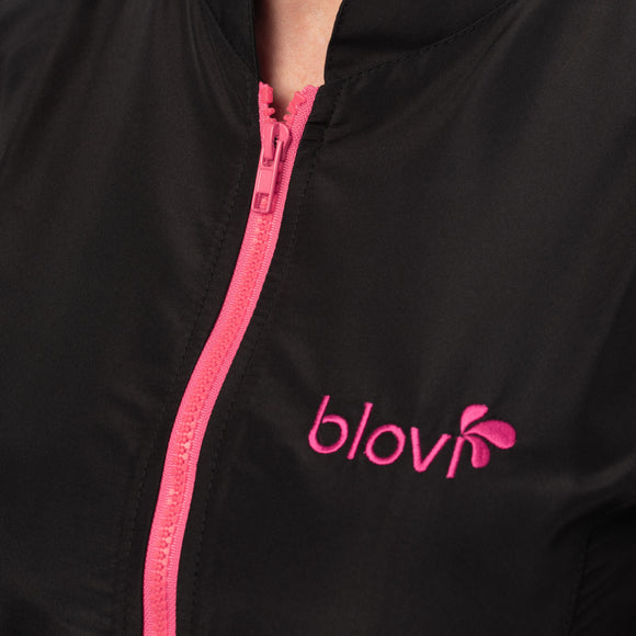 Blovi Athena Long Sleeve Grooming Blouse – Black with Pink Trim, Lightweight 3XL