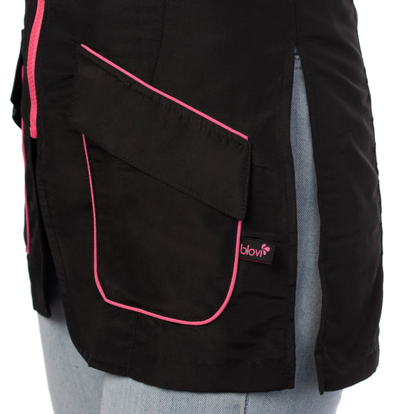 Blovi Athena Long Sleeve Grooming Blouse – Black with Pink Trim, Lightweight 3XL