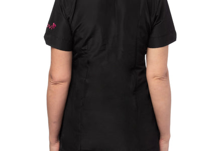 Blovi Diana Grooming Blouse – Women's Short-Sleeved Black Top with Pink Trim, Medium