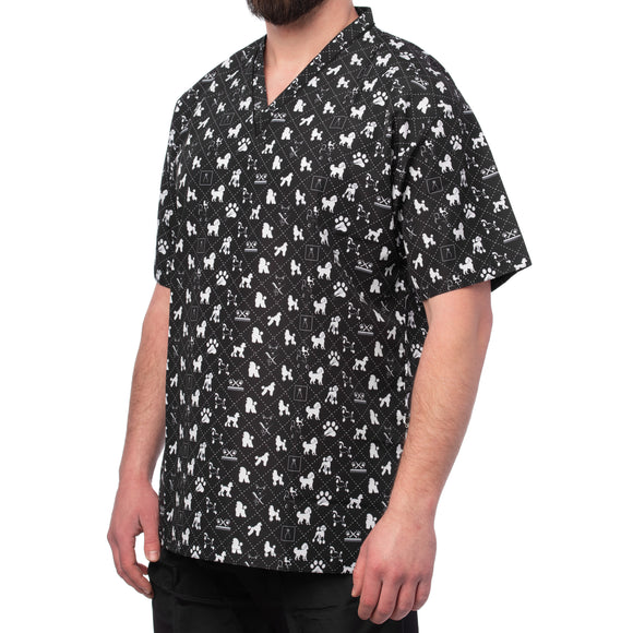 Blovi White Poodle Grooming Tunic – Short-Sleeved Unisex Black Top, Large Size