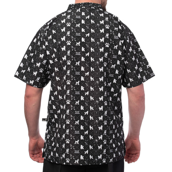 Blovi White Poodle Grooming Tunic – Short-Sleeved Unisex Black Top, Large Size
