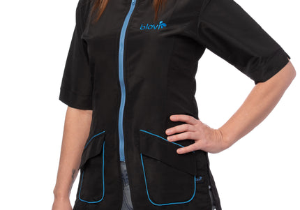 Blovi Athena Long Sleeve Grooming Blouse – Black with Blue Accents, 4XL, Lightweight Design