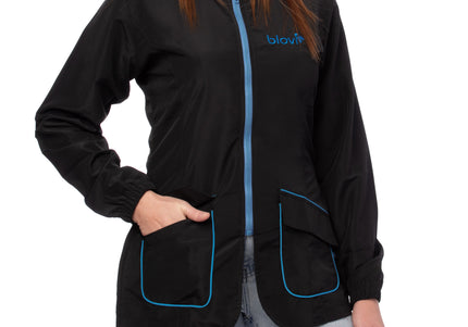 Blovi Athena Long Sleeve Grooming Blouse – Black with Blue Accents, 4XL, Lightweight Design
