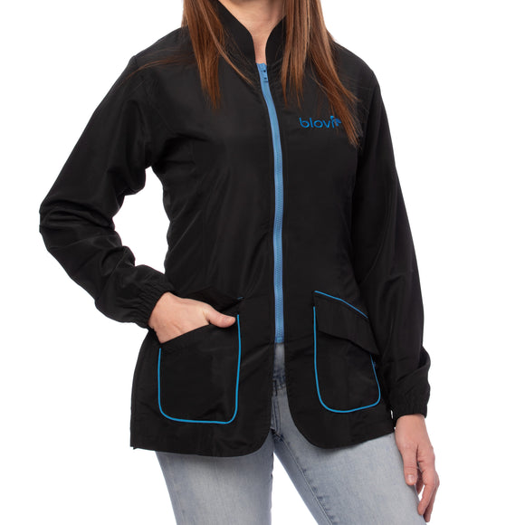 Blovi Athena Long Sleeve Grooming Blouse – Black with Blue Accents, 4XL, Lightweight Design