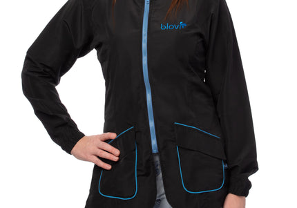 Blovi Athena Long Sleeve Grooming Blouse – Black with Blue Accents, 4XL, Lightweight Design