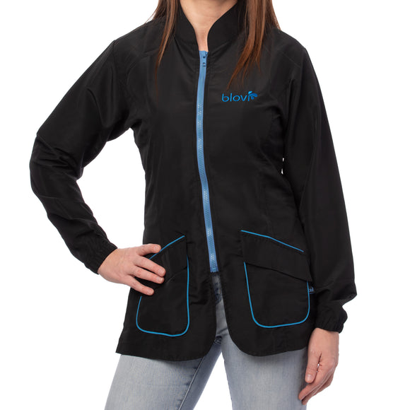 Blovi Athena Long Sleeve Grooming Blouse – Black with Blue Accents, 4XL, Lightweight Design