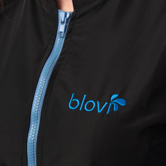 Blovi Athena Long Sleeve Grooming Blouse – Black with Blue Accents, 4XL, Lightweight Design