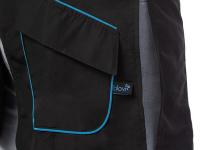 Blovi Athena Long Sleeve Grooming Blouse – Black with Blue Accents, 4XL, Lightweight Design