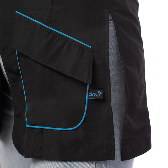 Blovi Athena Long Sleeve Grooming Blouse – Black with Blue Accents, 4XL, Lightweight Design