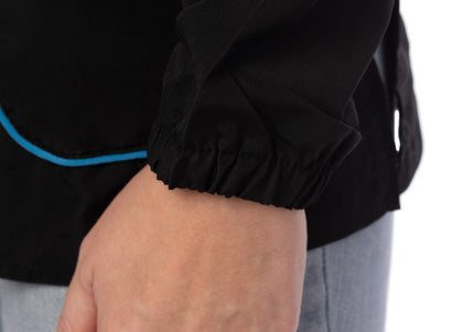 Blovi Athena Long Sleeve Grooming Blouse – Black with Blue Accents, 4XL, Lightweight Design
