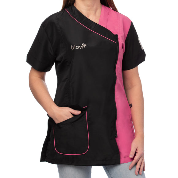 Blovi Nefra Blouse Pink – Short-Sleeved Women's Grooming Sweatshirt, Black and Pink, Medium