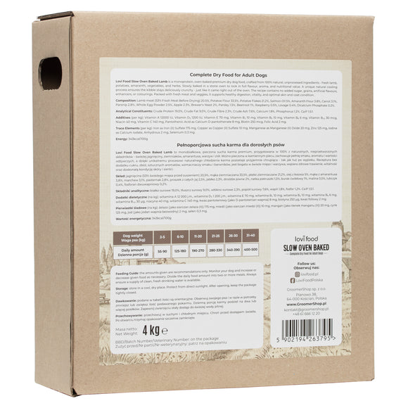 Lovi Food Slow Oven Baked Lamb – Mono-Protein Baked Dog Food, 4kg Bag
