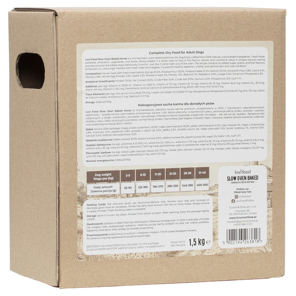 Lovi Food Slow Oven Baked Dog Food – Mono-Protein Horse Meat, 1.5 kg, Premium Recipe