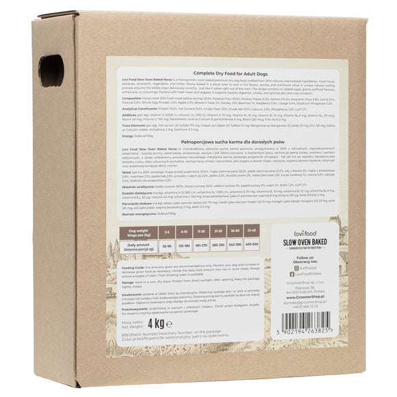 Lovi Food Slow Oven Baked Horse – Mono-Protein Dog Food with Horse Meat, 4kg Bag