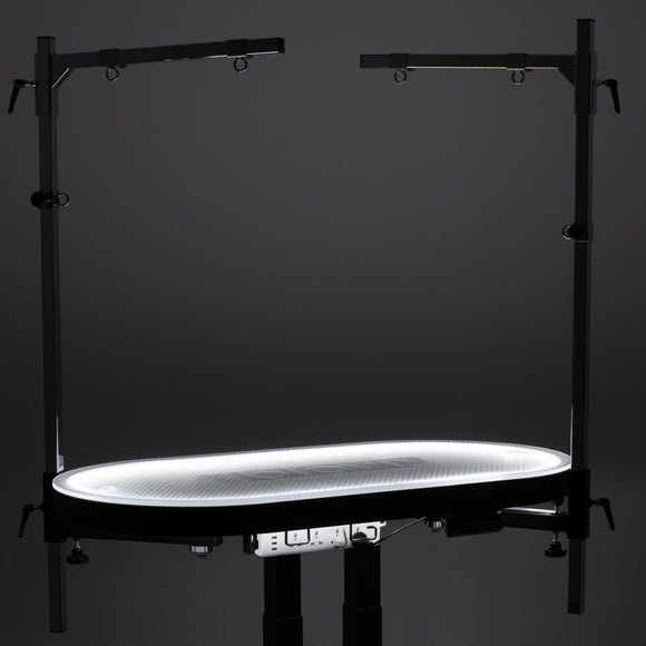 Blovi Comfort Lumix Electric Black Grooming Table – Illuminated Top, Dual Extension Arms, Adjustable Lift 119.5x61cm