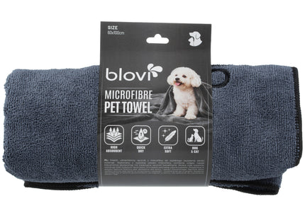 Blovi Super Absorbent Grey Microfibre Pet Towel 60x100cm