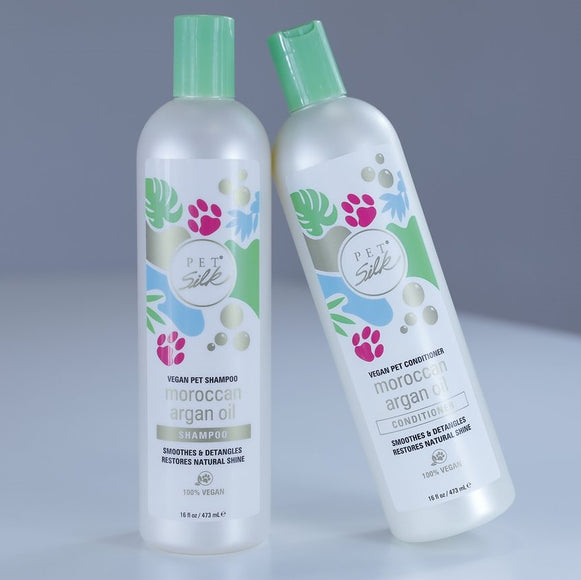 Pet Silk Vegan Moroccan Argan Oil Shampoo and Conditioner Set – Concentrated 1:16, 2x473ml Bottles