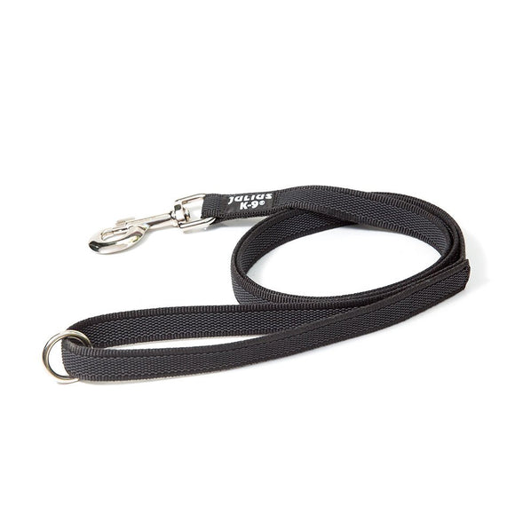 Julius K9 Color & Gray Supergrip Leash – Anti-Slip Black Lead with Handle and Ring, 1.4x120cm