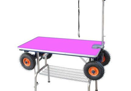 GroomStar Grooming Table – Large Inflatable Wheels, 110x60cm Blue Top, Stable Mobile Design