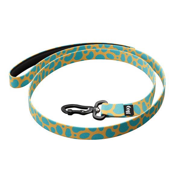 Julius-K9 MoreColor Leopard Tape Leash 120cm – Neoprene Handle, Yellow and Turquoise