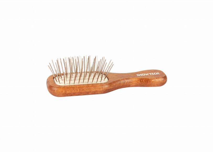 Show Tech Mini Wooden Pin Brush – Compact Rectangular Grooming Tool with Smooth Pins