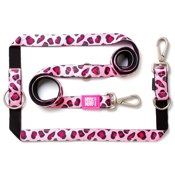 Max&Molly Multi-Leash Leopard Pink – Adjustable 200cm Leash with Pink Spotted Pattern, Large