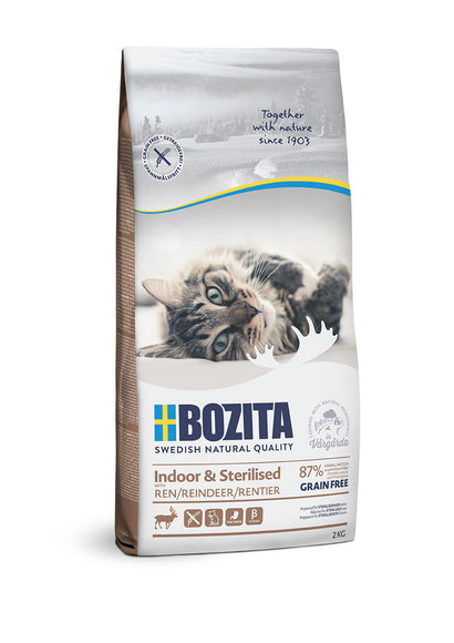 Bozita Indoor & Sterilised Grain Free Reindeer Cat Food – High Protein, 2kg Bag