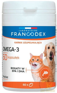Francodex Omega-3 Supplement Capsules – Essential Fatty Acids, 60 Count, Supports Healthy Coat