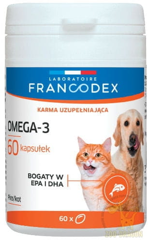 Francodex Omega-3 Supplement Capsules – Essential Fatty Acids, 60 Count, Supports Healthy Coat