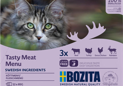 Bozita Cat Food Meat Pieces in Sauce – 85g Sachets, Bulk Pack of 12