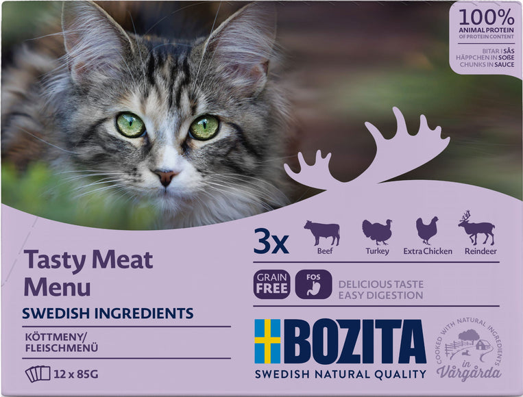 Bozita Cat Food Meat Pieces in Sauce – 85g Sachets, Bulk Pack of 12