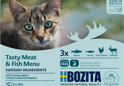 Bozita Cat Food Meat and Fish in Sauce – 85g Sachets, Bulk Pack of 12