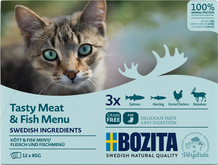 Bozita Cat Food Meat and Fish in Sauce – 85g Sachets, Bulk Pack of 12